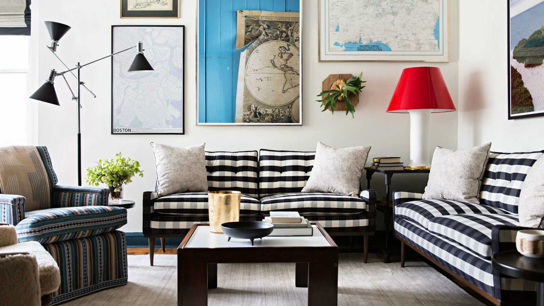 Modern living room featuring bespoke designer lampshades