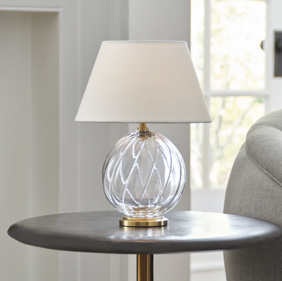 Photo of Glass Lamp and Shade on Side Table