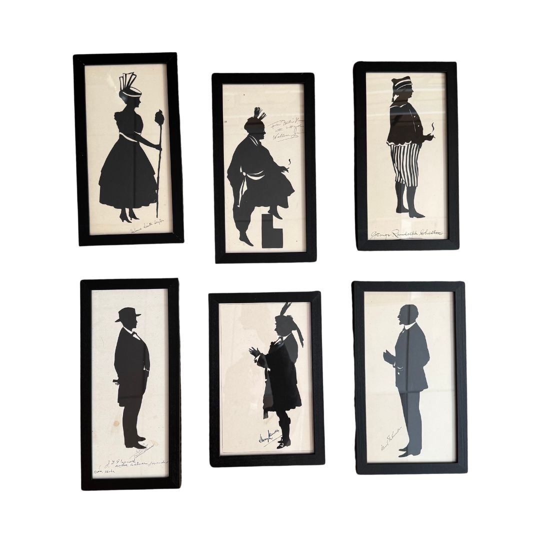 Set of Seven Silhouettes of Entertainer Personages by Beatrix Sherman - Newport Lamp & Shade Company