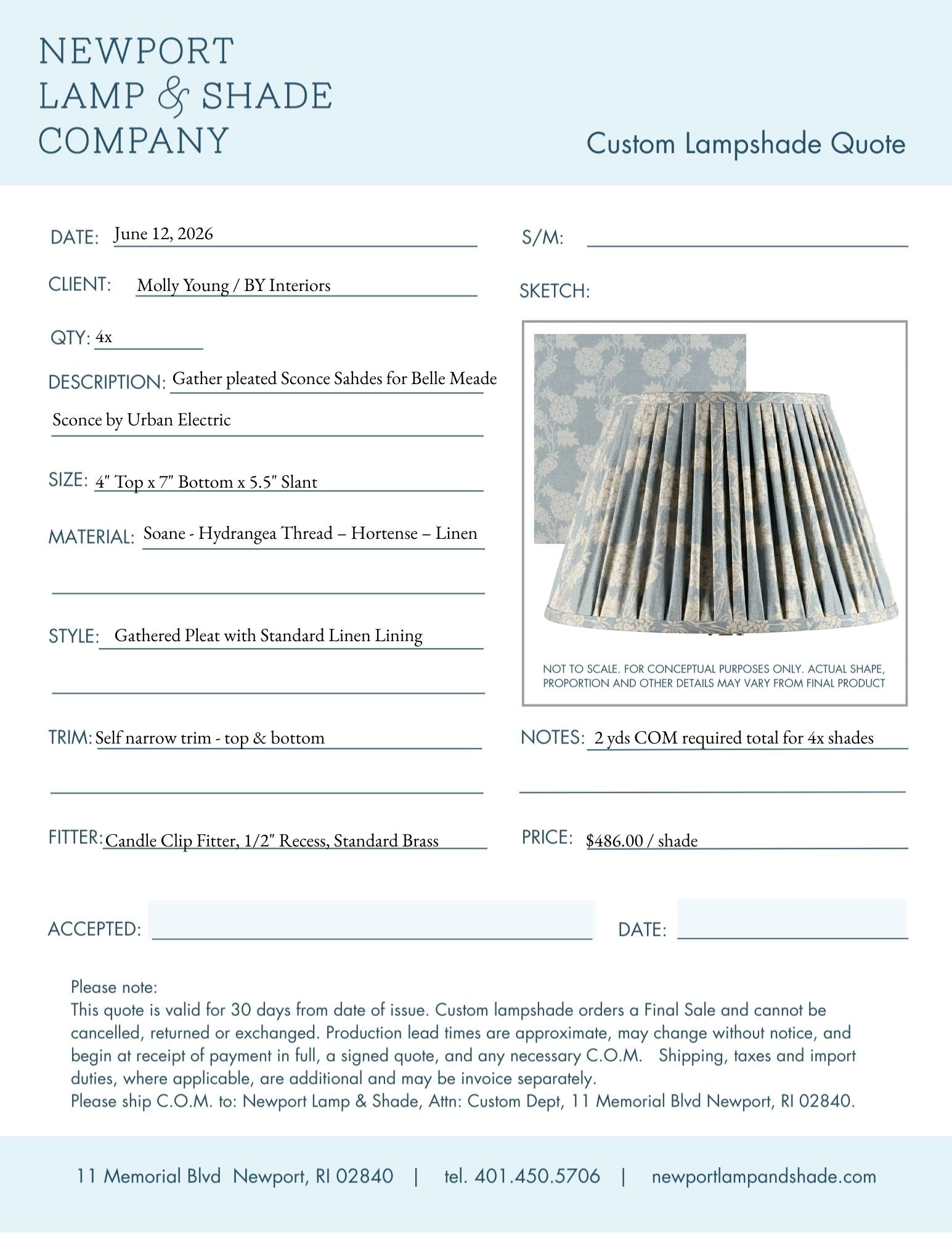 Custom Sconce Shades - COM 7" Candle Clip in Soane for Belle Meade - BY Interiors