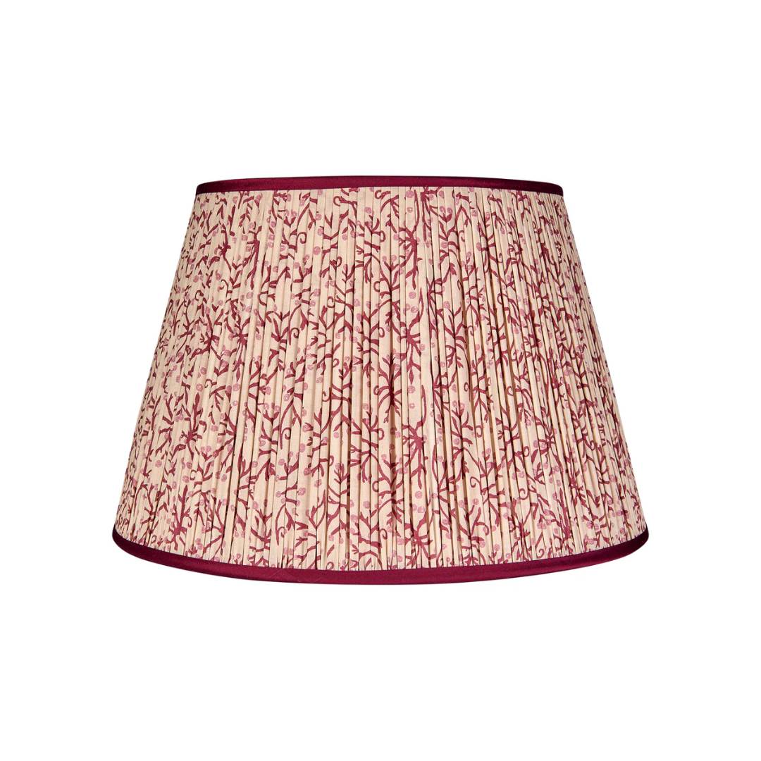 Raspberry/Red Juniper Pleated Lampshade with Burgundy Trim by Penny Morrison - Newport Lamp & Shade Company