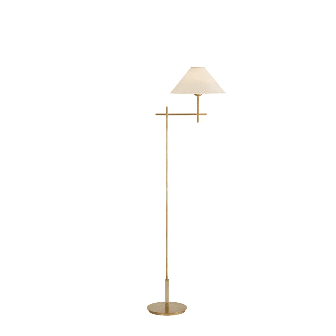 Hackney Bridge Arm Floor Lamp with Flared Linen Lampshade - Newport Lamp & Shade Company