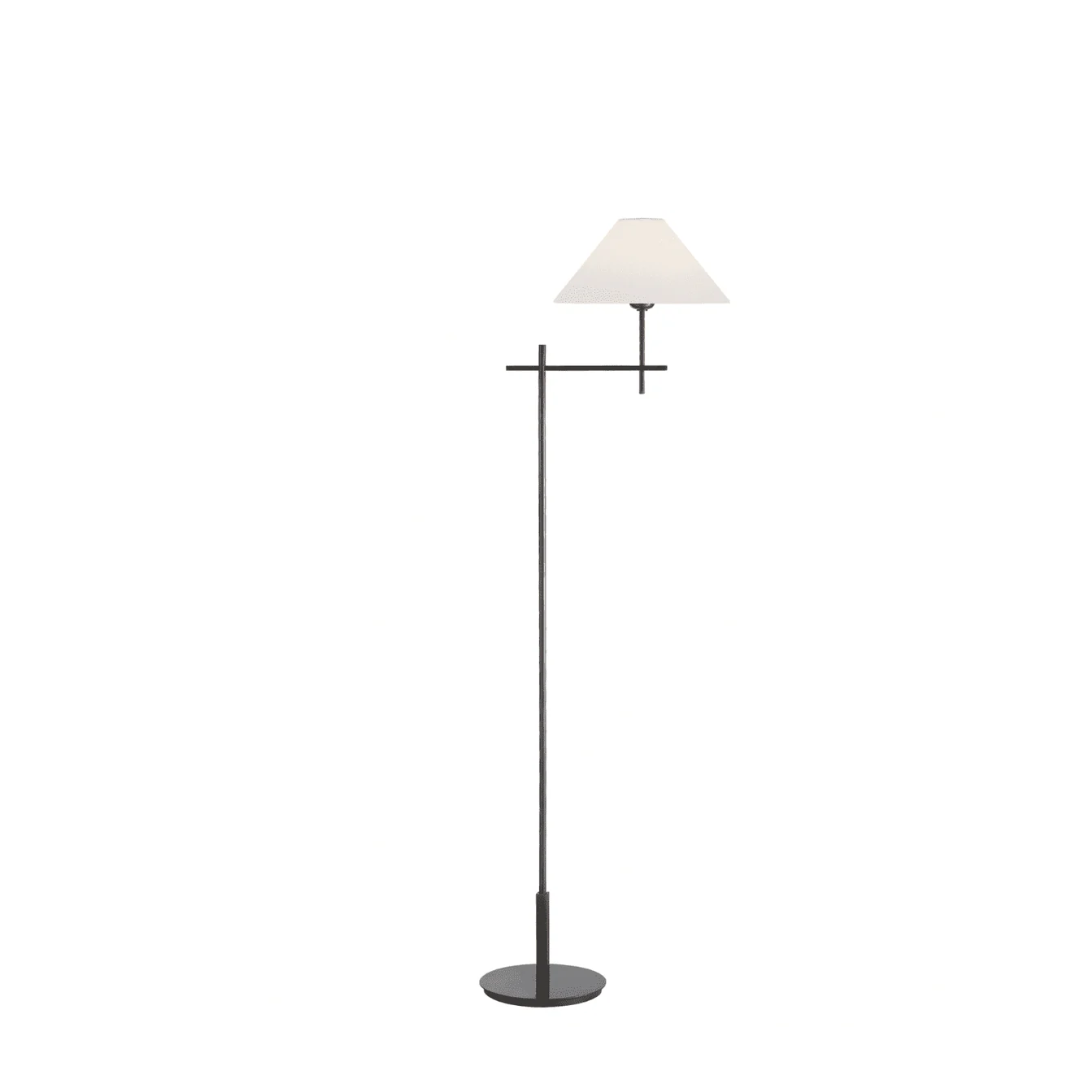 Hackney Bridge Arm Floor Lamp with Flared Linen Lampshade - Newport Lamp & Shade Company