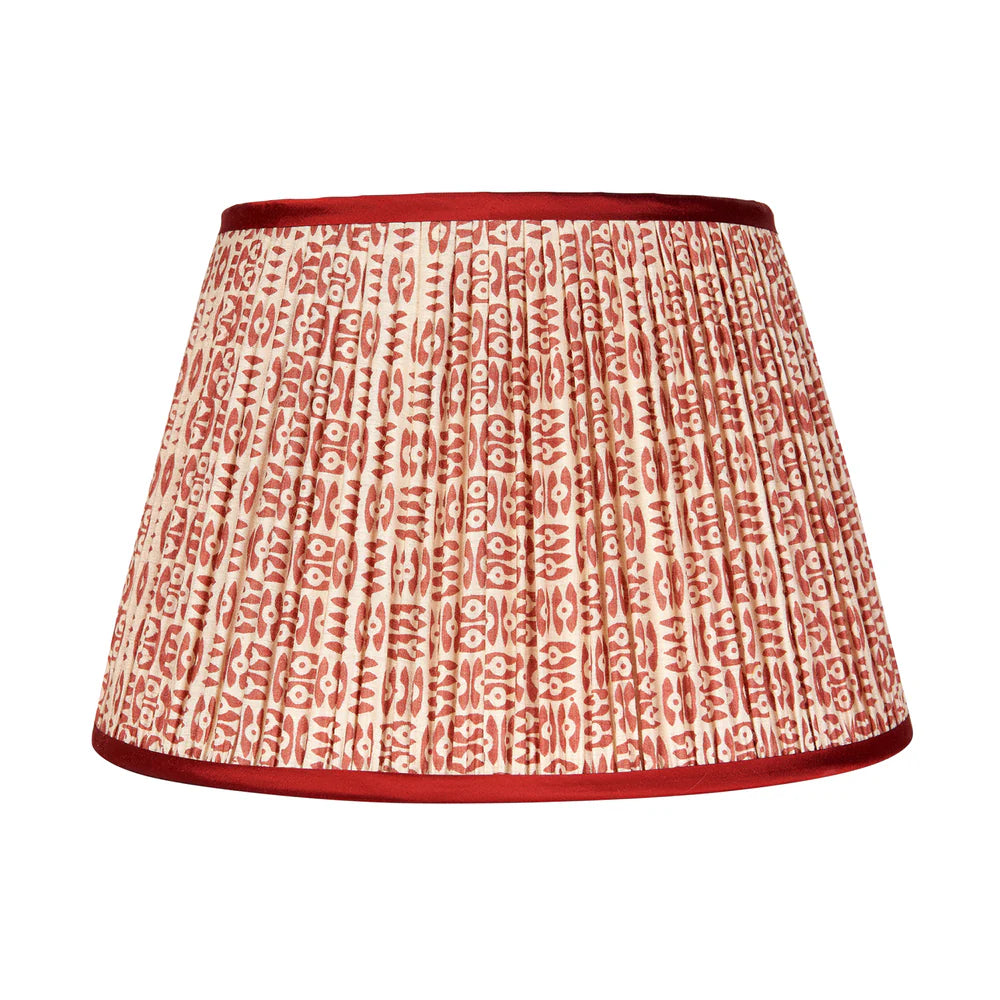 Red on White Tribal Pleated Silk Lampshade with Red Trim by Penny Morrison