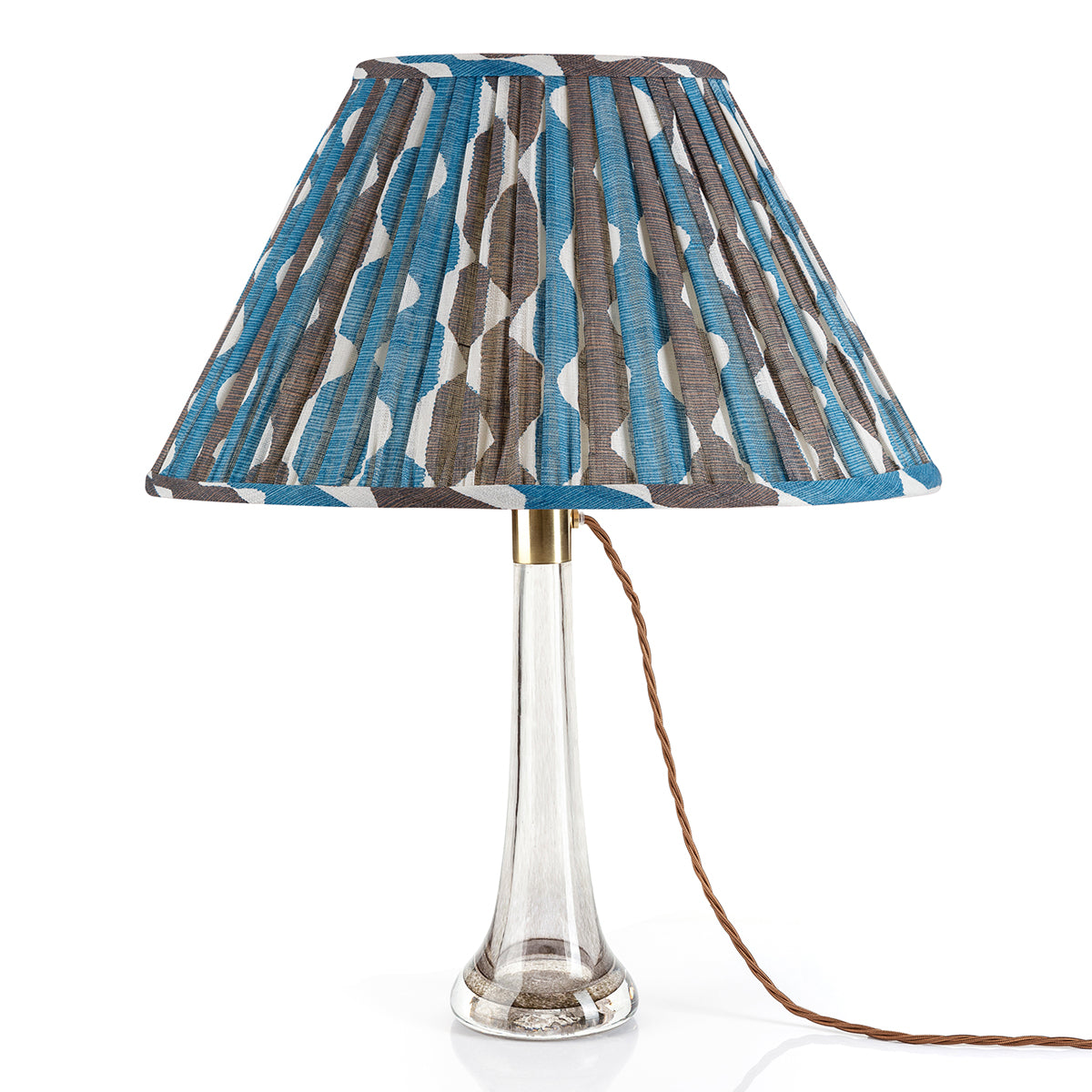 Oval Fermoie Lampshade - Blue and Neutral Whittle - Newport Lamp & Shade Company