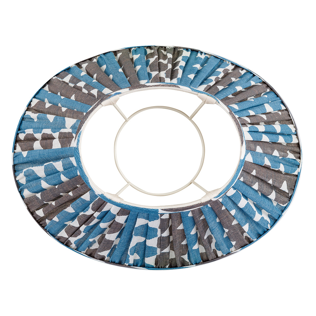 Oval Fermoie Lampshade - Blue and Neutral Whittle - Newport Lamp & Shade Company