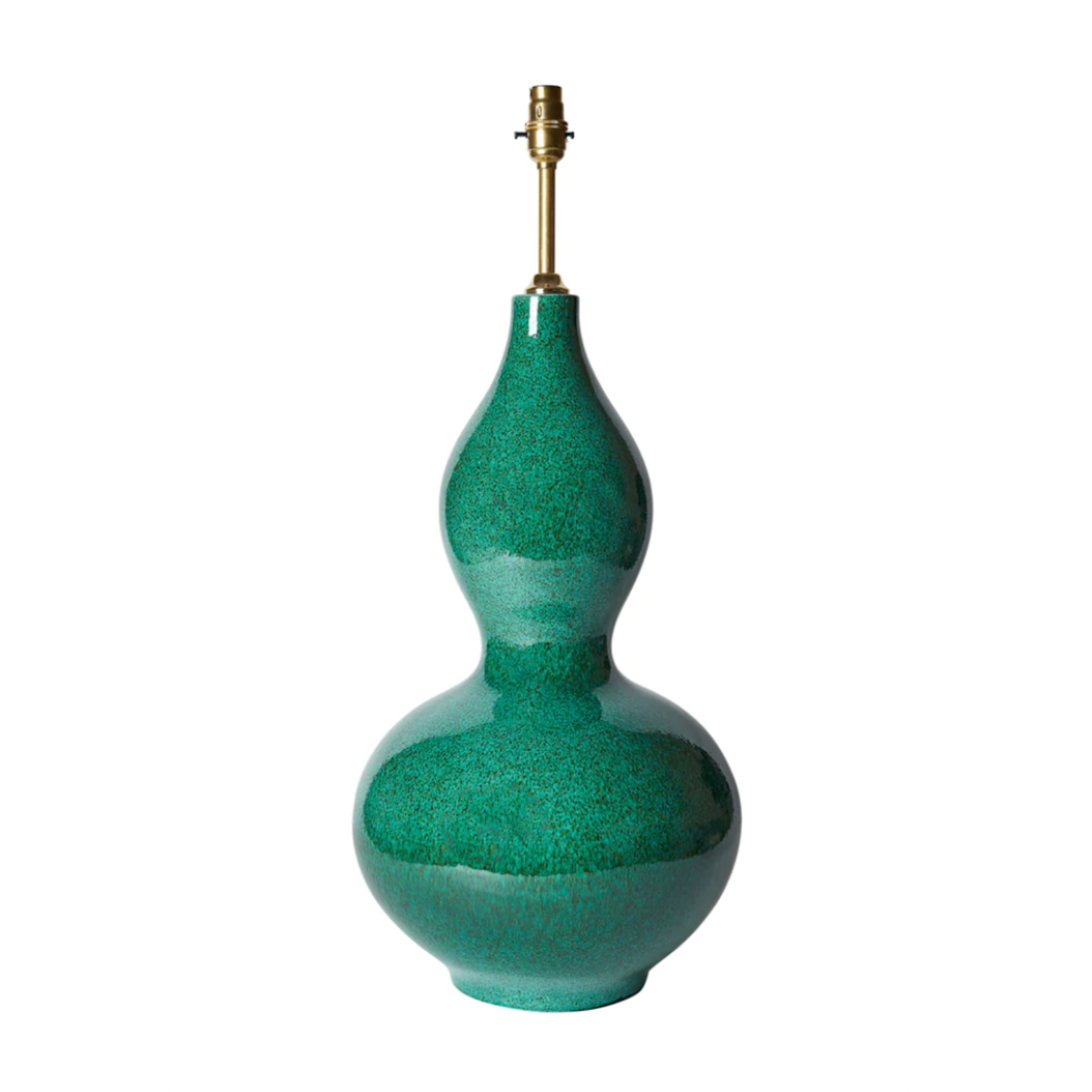 Dark Green Speckled Double Gourd Ceramic Table Lamp by Penny Morrison | Newport Lamp And Shade | Located in Newport, RI