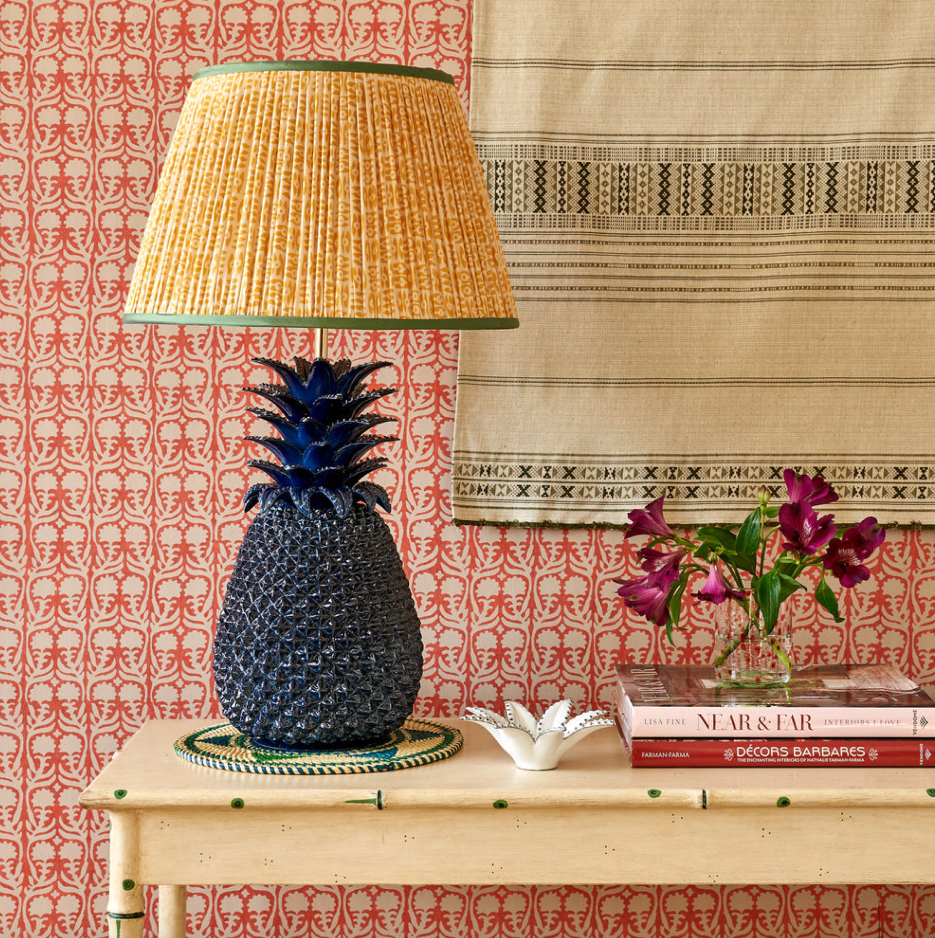 Indigo Pineapple Ceramic Table Lamp by Penny Morrison | Newport Lamp And Shade | Located in Newport, RI