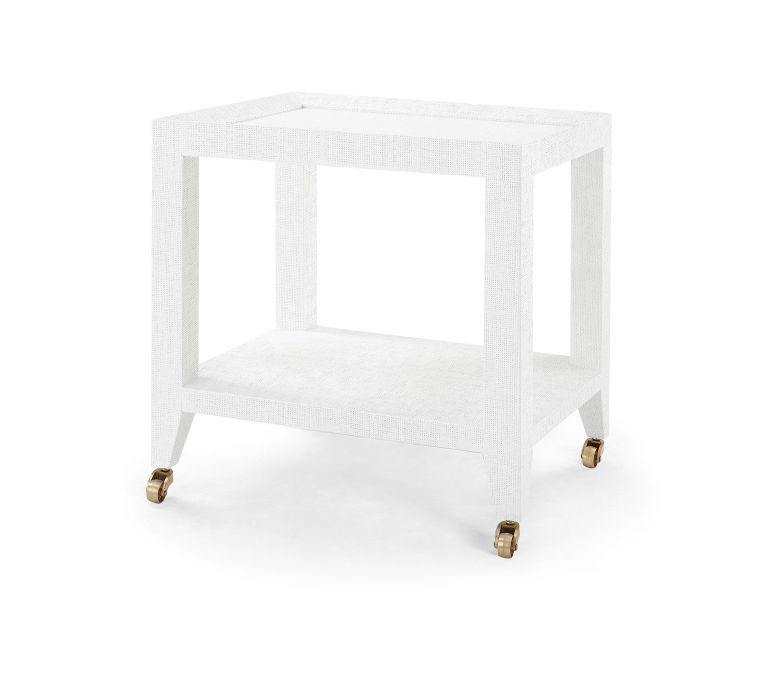 Lacquered Grasscloth Table on Casters | Newport Lamp And Shade | Located in Newport, RI
