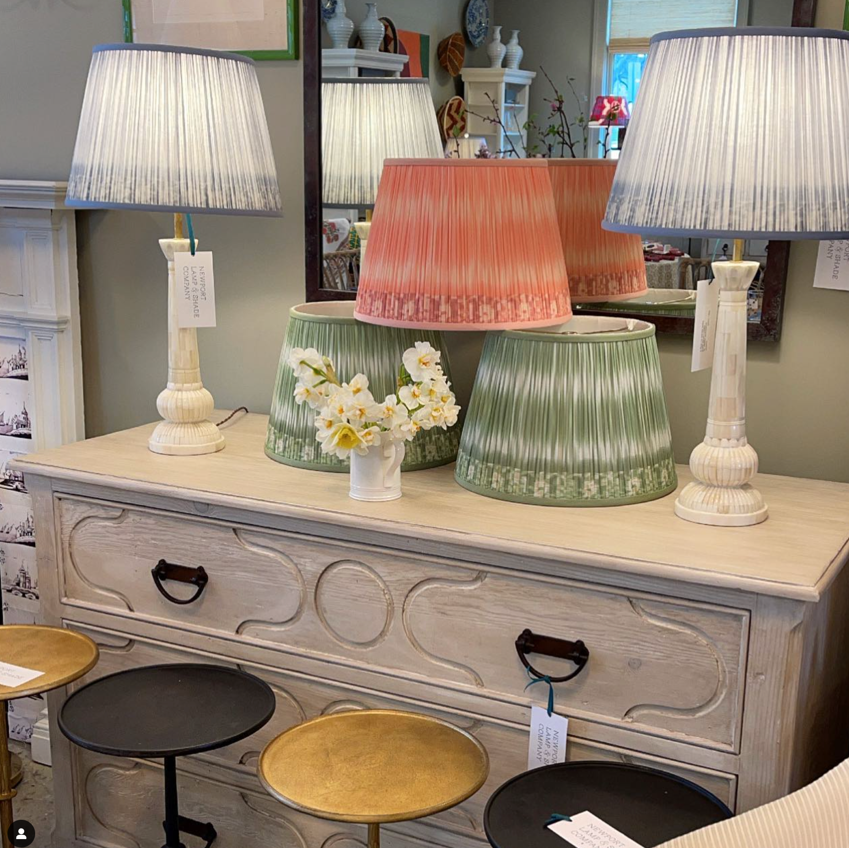 Shirred Ikat Lampshades - Blue | Newport Lamp And Shade | Located in Newport, RI