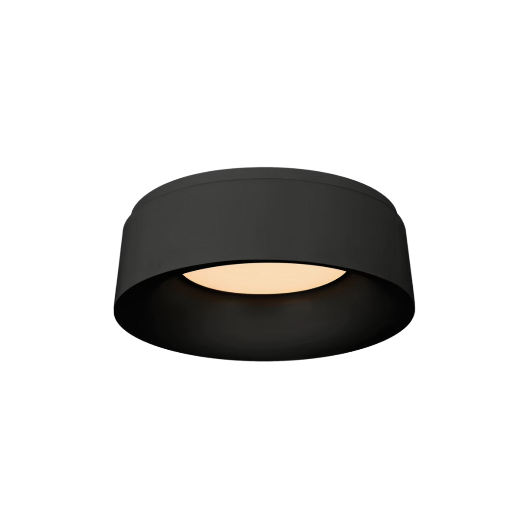Black cylindrical light fixture on a white background