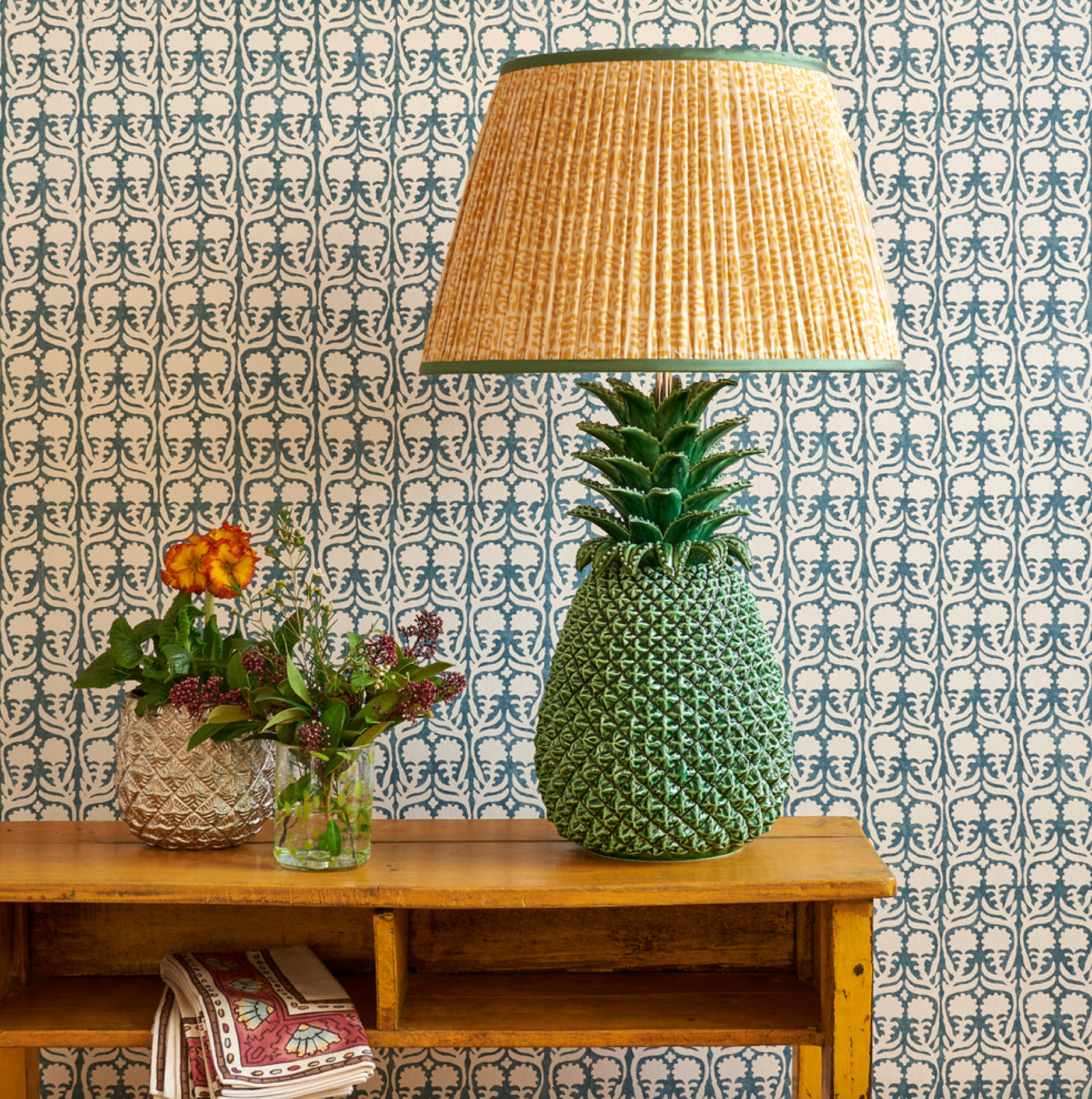Green Pineapple Ceramic Table Lamp by Penny Morrison | Newport Lamp And Shade | Located in Newport, RI