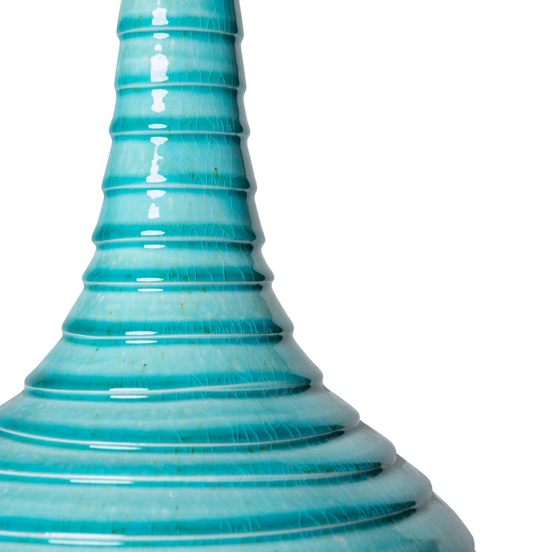 A Pair of Turquoise Spiral Teardrop Ceramic Lamp by Penny Morrison | Newport Lamp And Shade | Located in Newport, RI