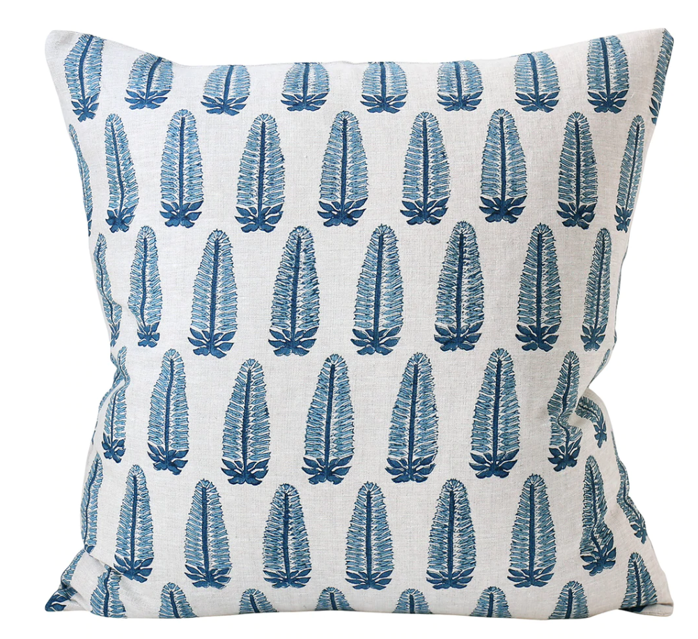 Akola Azure Linen Cushion 22" x 22"  | Newport Lamp And Shade | Located in Newport, RI