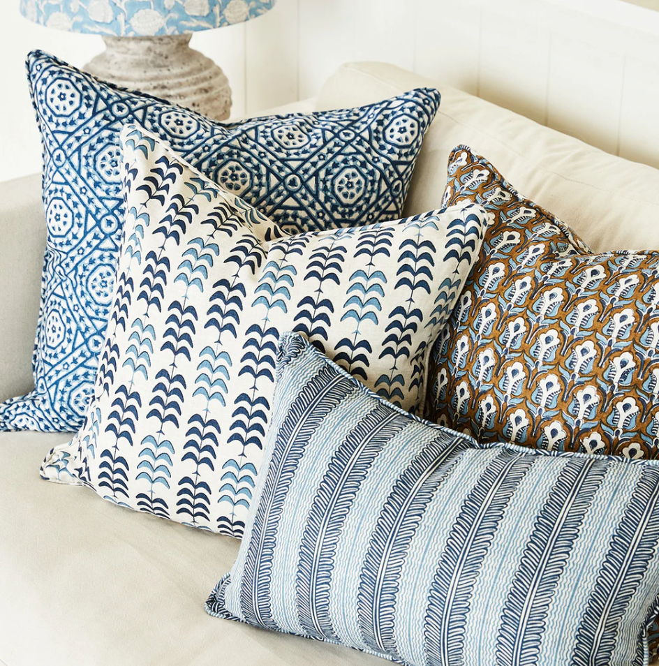 Balos Azure Linen Cushion 14" x 22" | Newport Lamp And Shade | Located in Newport, RI