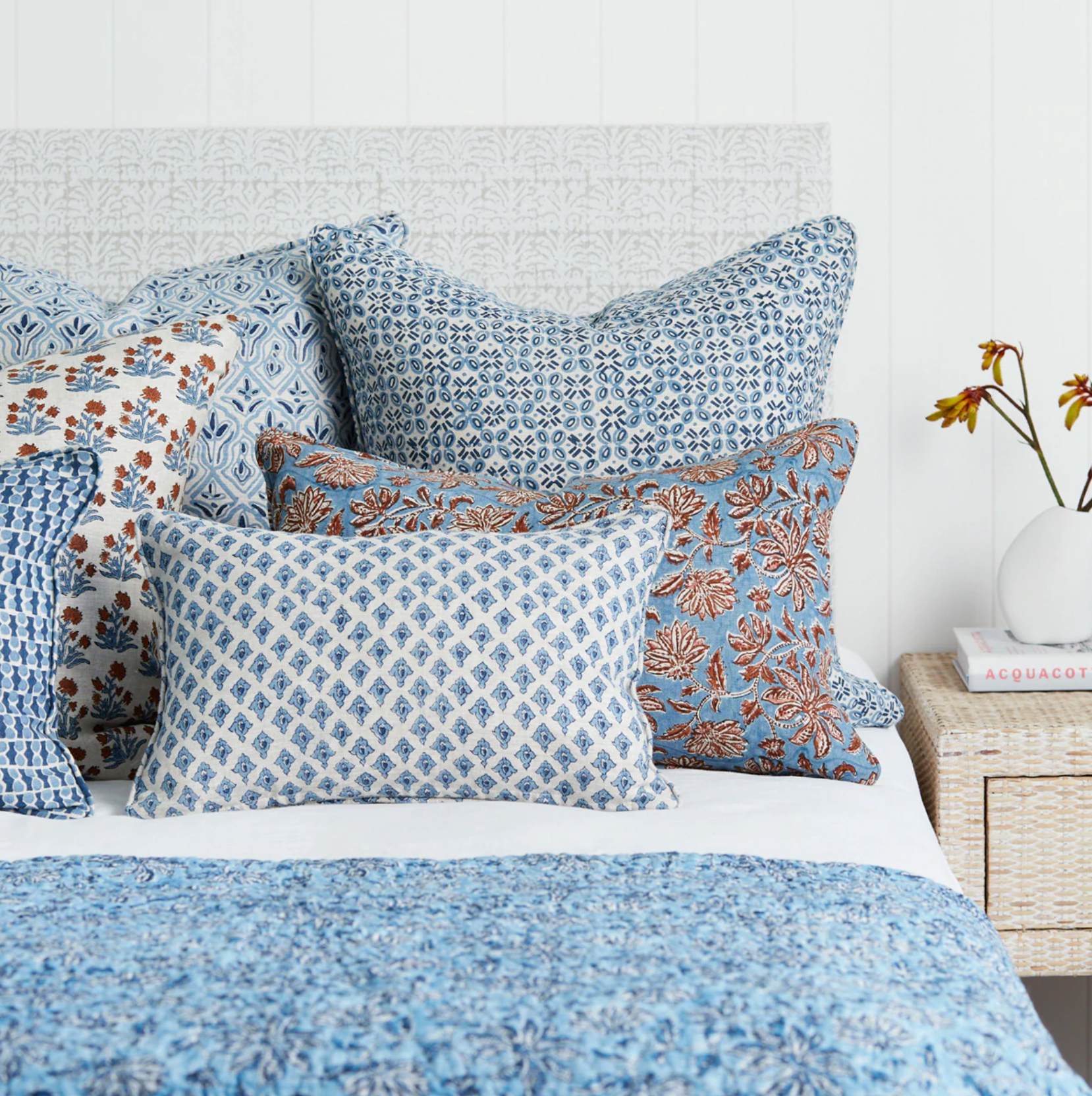 Chennai Winter Bloom Linen Cushion 20" x 20" | Newport Lamp And Shade | Located in Newport, RI