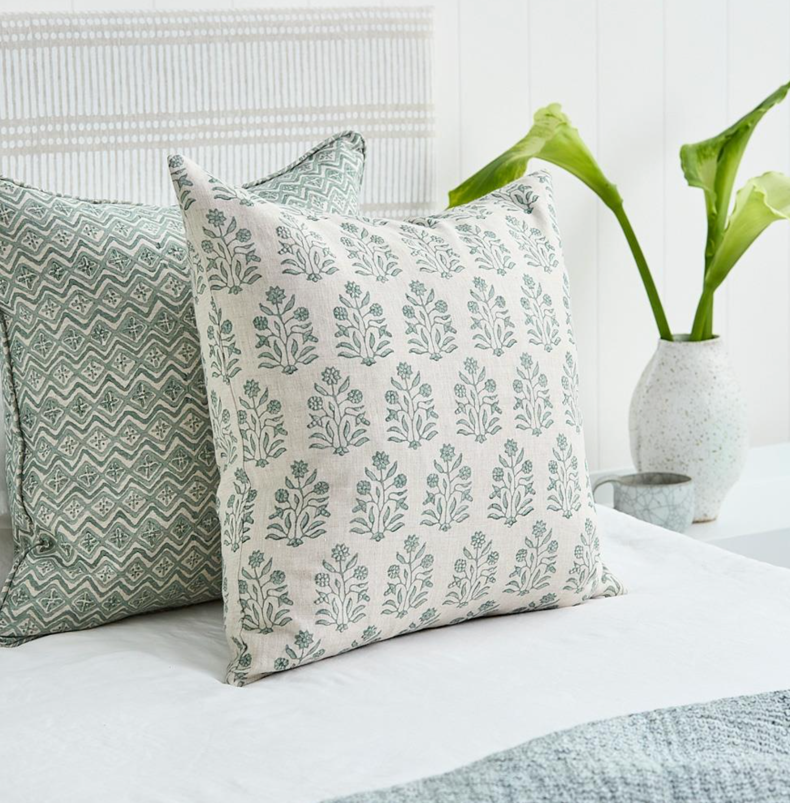 Sardinia Celadon Linen Cushion 20" x 20" | Newport Lamp And Shade | Located in Newport, RI