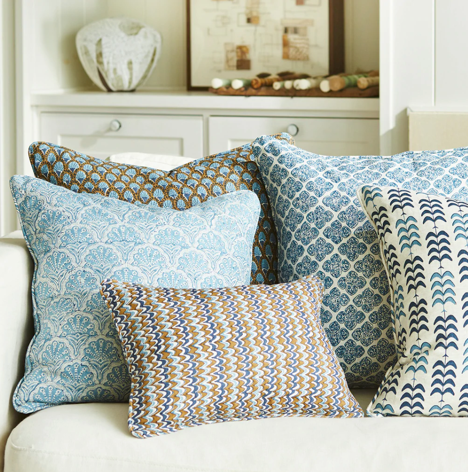 St. Tropez Azure Linen Cushion 20" x 20" | Newport Lamp And Shade | Located in Newport, RI
