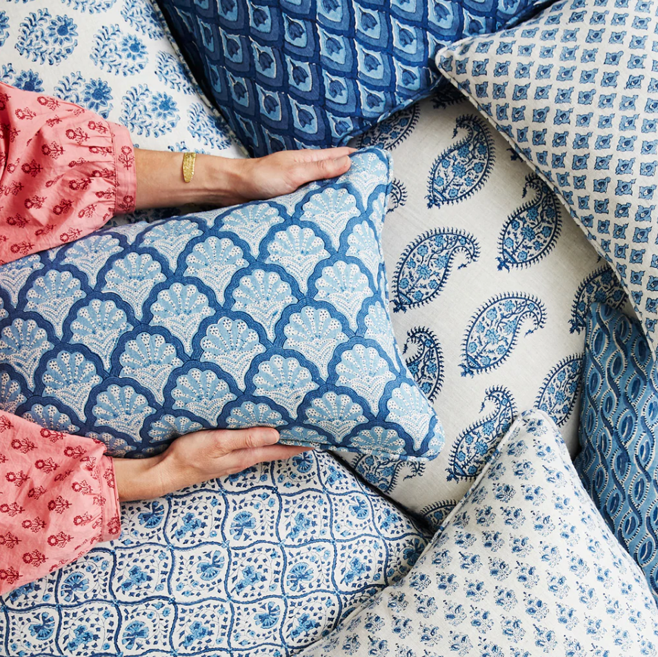 St Tropez Riviera Linen Cushion 14" x 22" | Newport Lamp And Shade | Located in Newport, RI