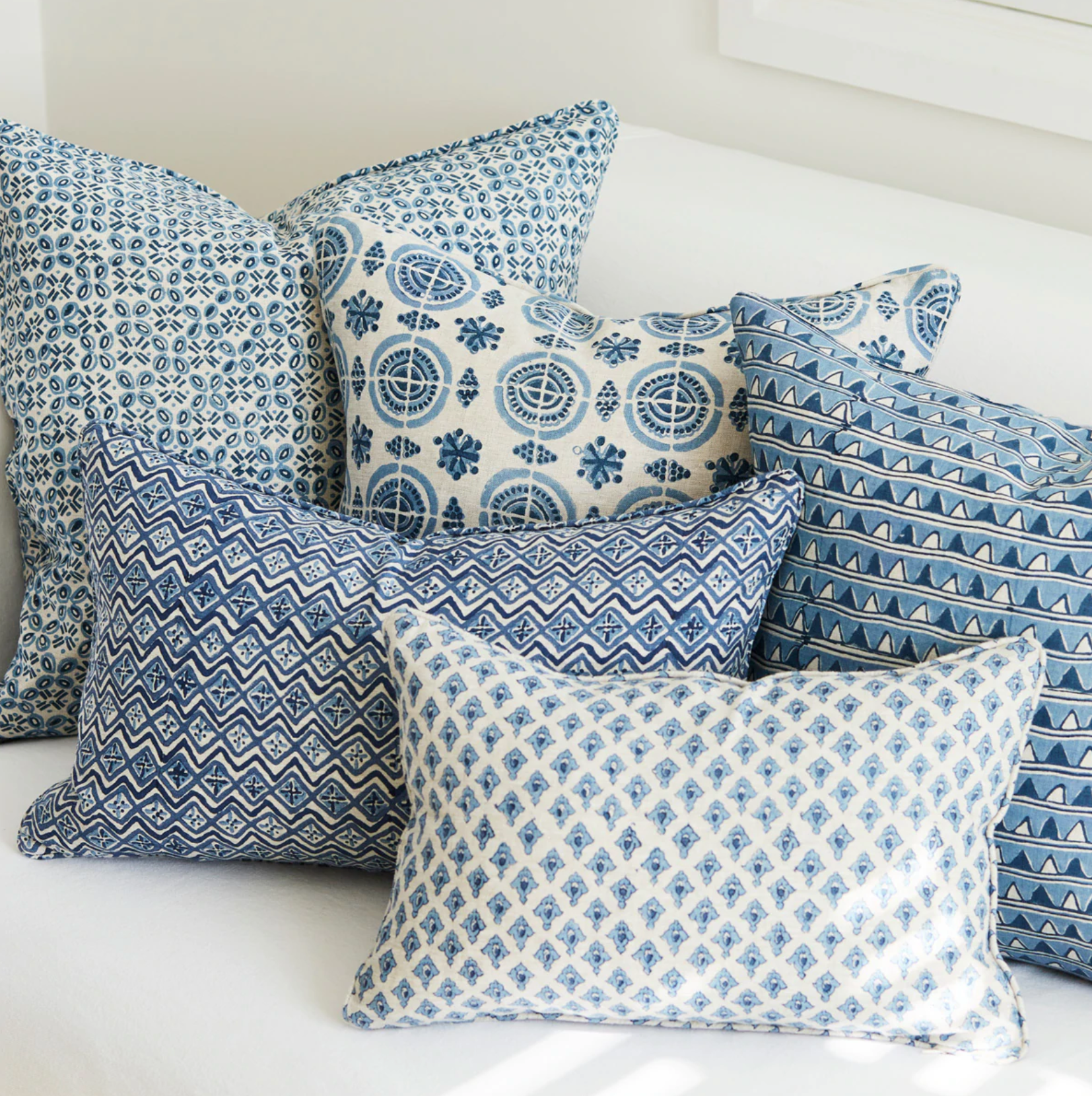 Amreli Azure Linen Cushion 20" x 20" | Newport Lamp And Shade | Located in Newport, RI