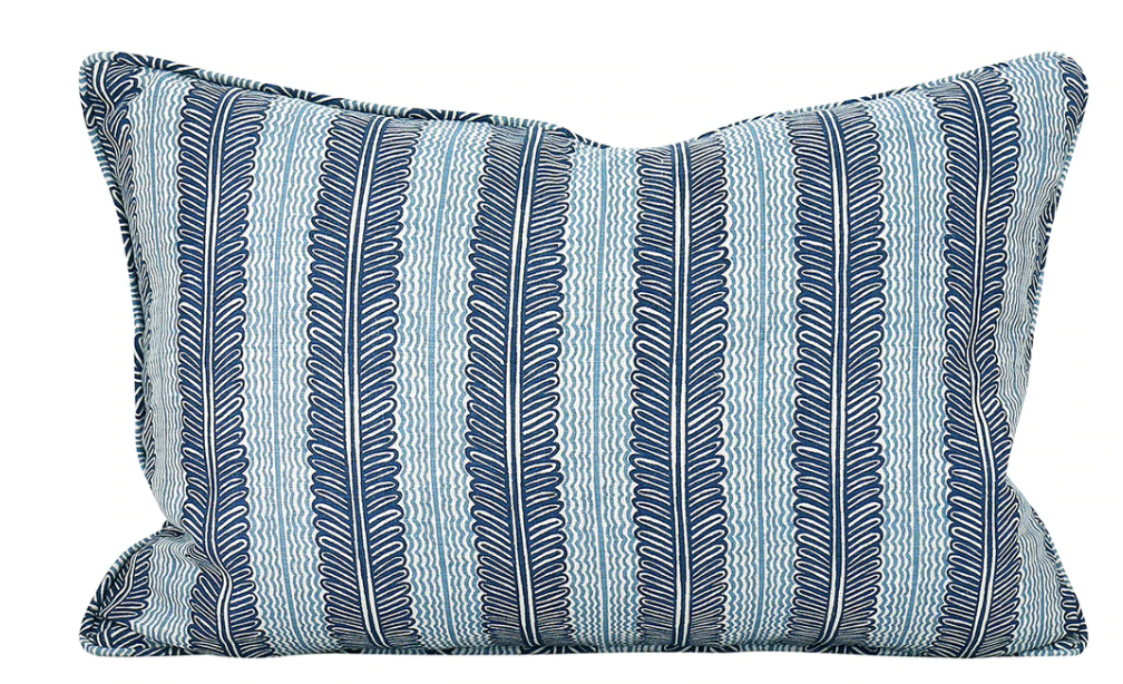 Balos Azure Linen Cushion 14" x 22" | Newport Lamp And Shade | Located in Newport, RI