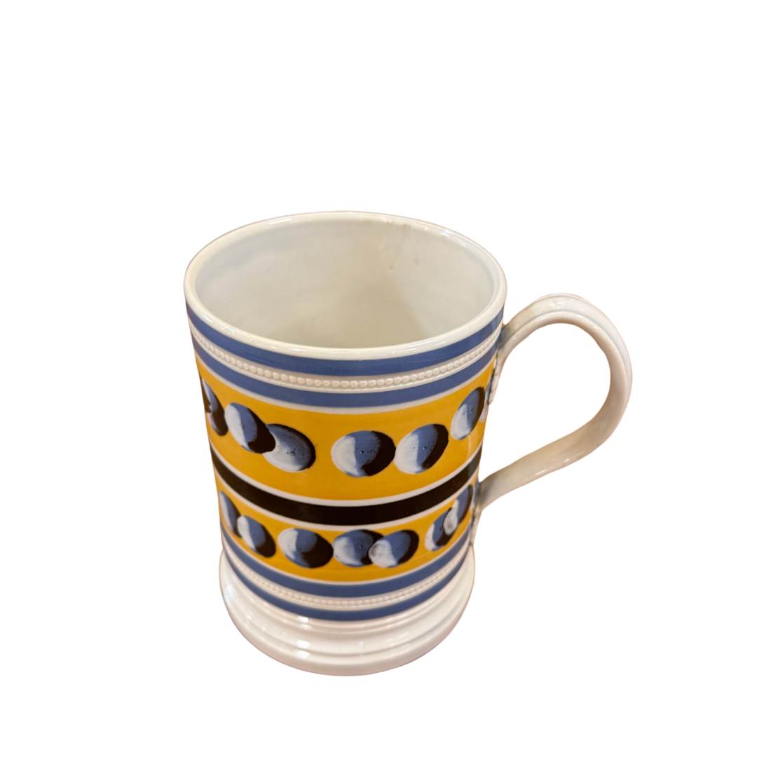 Vintage Mochaware Tankard with Yellow Ground and Blue, Black & White Cats Eyes