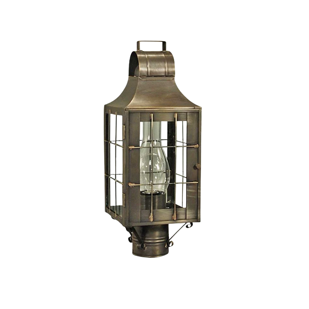 Livery 9233 Post Light in Dark Brass with Chimney and Clear Glass by Northeast Lantern - Newport Lamp & Shade Company