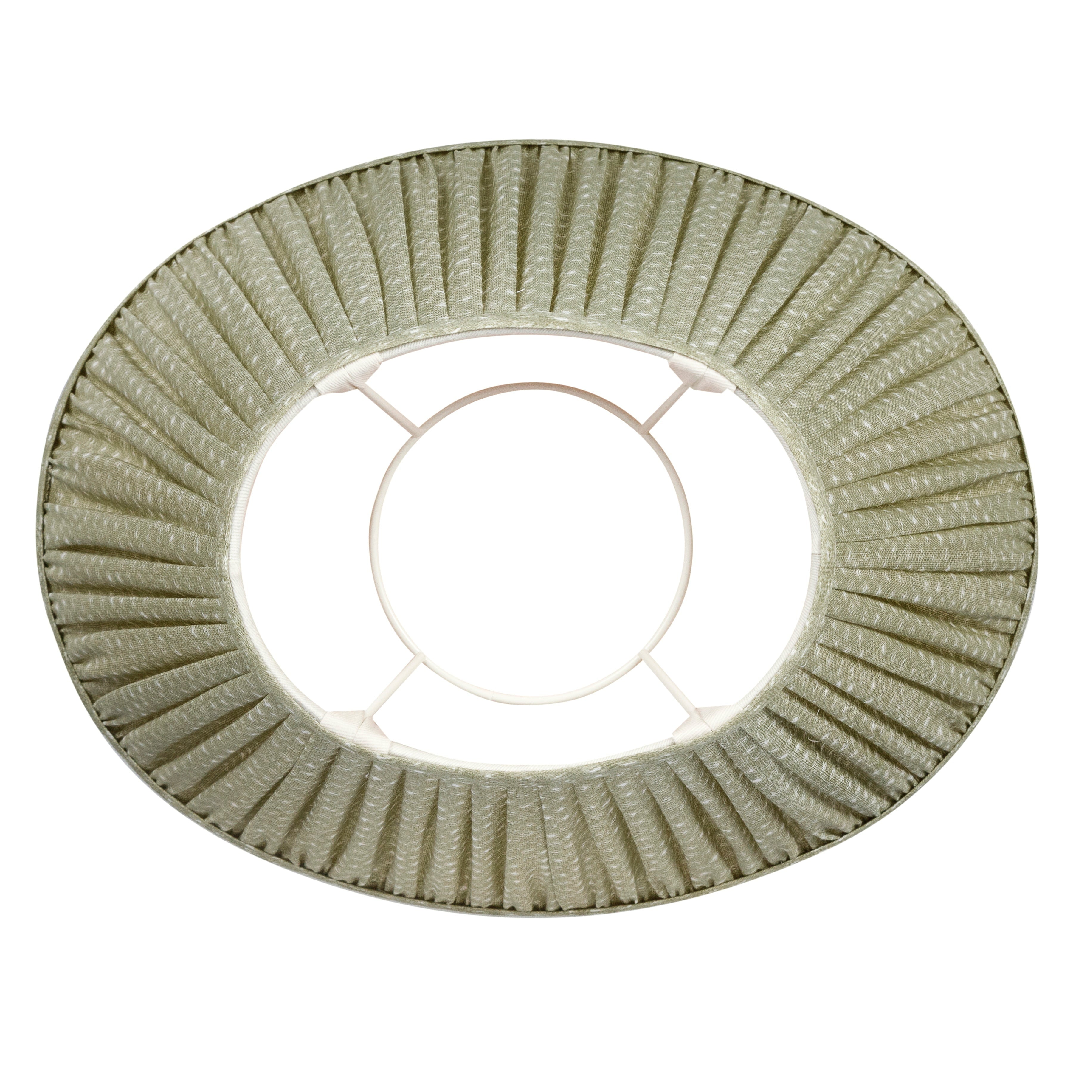 Oval Fermoie Lampshade - Figured Linen in Green | Newport Lamp And Shade | Located in Newport, RI