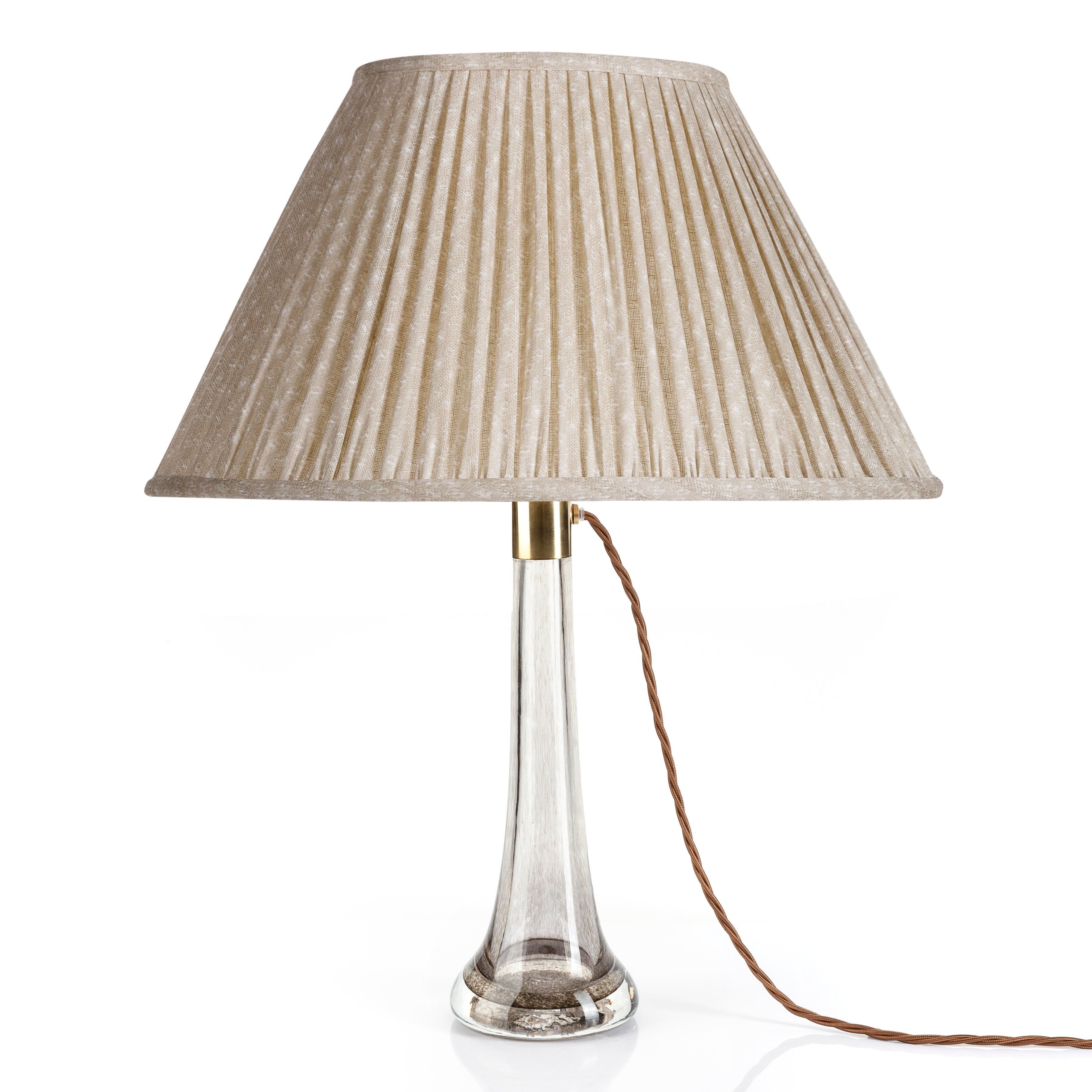 Oval Fermoie Lampshade - Figured Linen in Ecru | Newport Lamp And Shade | Located in Newport, RI