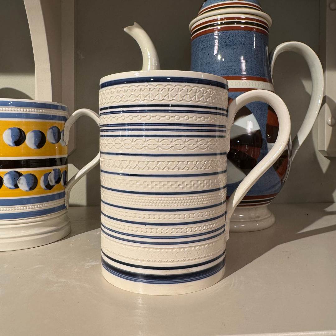 Vintage Blue & White Mochaware Tankard