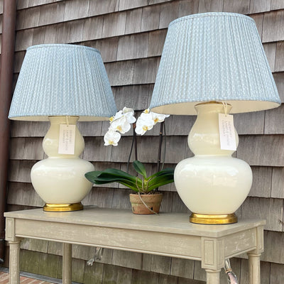 Luna Table Lamp in French Canvas | Newport Lamp And Shade | Located in Newport, RI