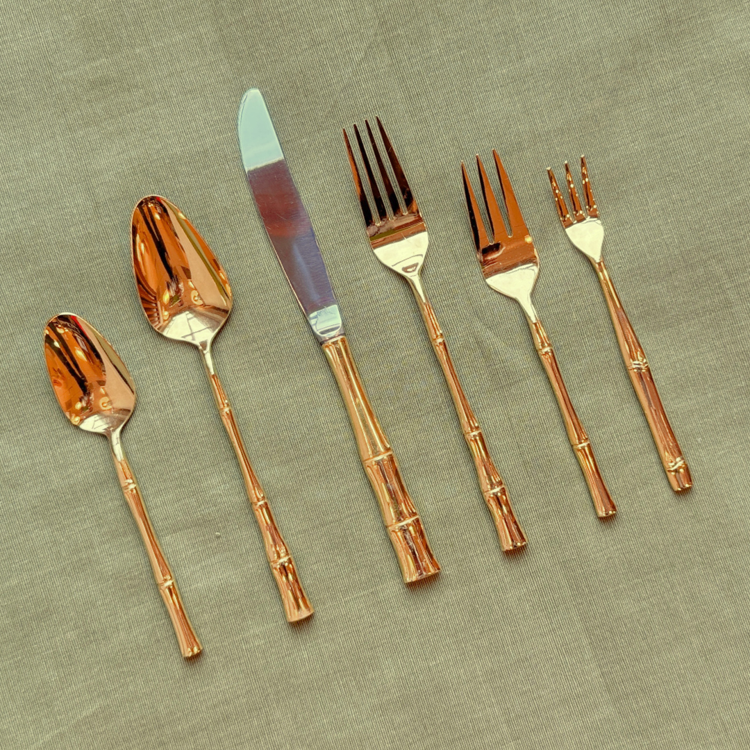 A Set of Vintage Gilt Bamboo Flatware from CD Peacock