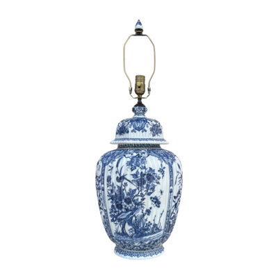 A Blue & White Ribbed Porcelain Jar & Cover, Now Mounted as a Table Lamp | Newport Lamp And Shade | Located in Newport, RI