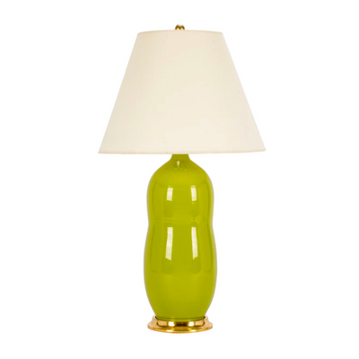 Hand Thrown Peanut Table Lamp in Chartreuse by Christopher Spitzmiller | Newport Lamp And Shade | Located in Newport, RI