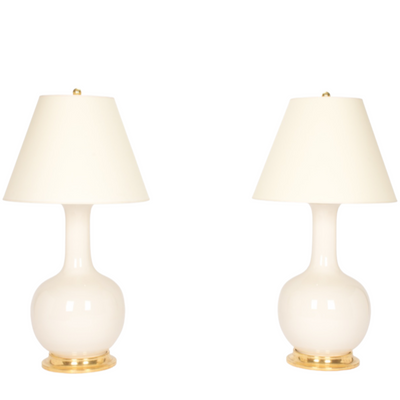 A Pair of Large Single Gourd Table Lamps in Clear by Christopher Spitzmiller | Newport Lamp And Shade | Located in Newport, RI