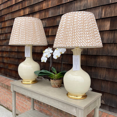 A Pair of Large Single Gourd Table Lamps in Clear by Christopher Spitzmiller | Newport Lamp And Shade | Located in Newport, RI