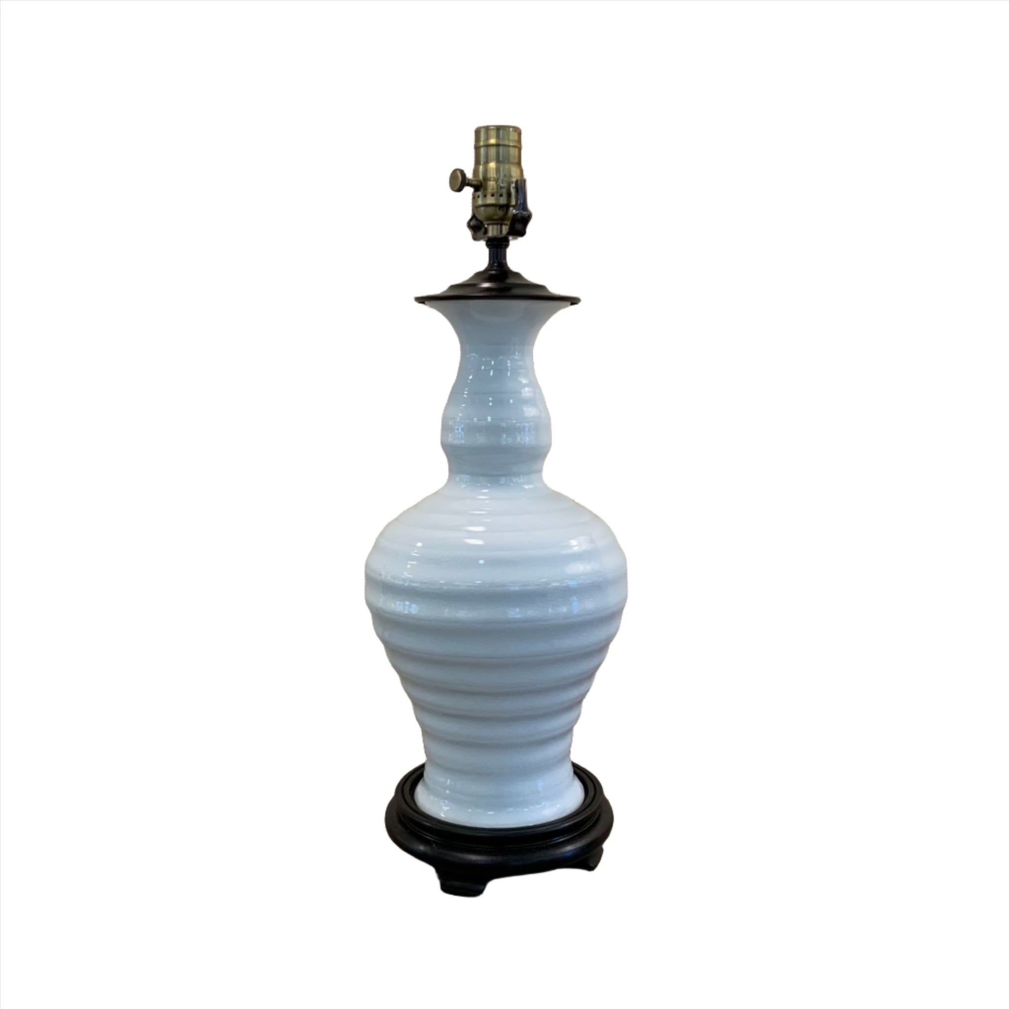 Ribbed Porcelain Vase, Now Mounted as a Lamp on Wood Base | Newport Lamp And Shade | Located in Newport, RI