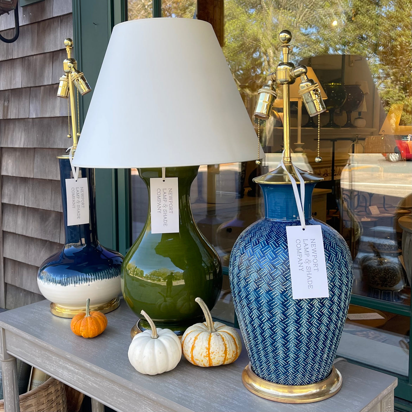 A Large Ashley Table Lamp in Teal Ombre by Christopher Spitzmiller | Newport Lamp And Shade | Located in Newport, RI