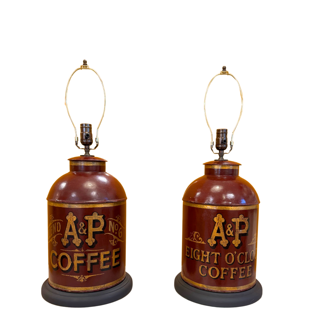 A Pair of Vintage, Paint Decorated Tea Tins Now Mounted as Lamps. - Newport Lamp & Shade Company