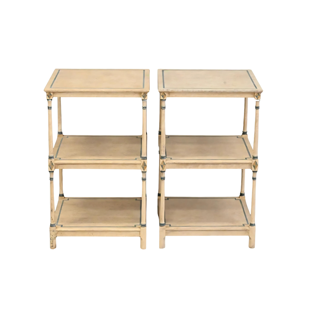 A Pair of Vintage Three-Tier Painted Decorated Side Tables - Newport Lamp & Shade Company