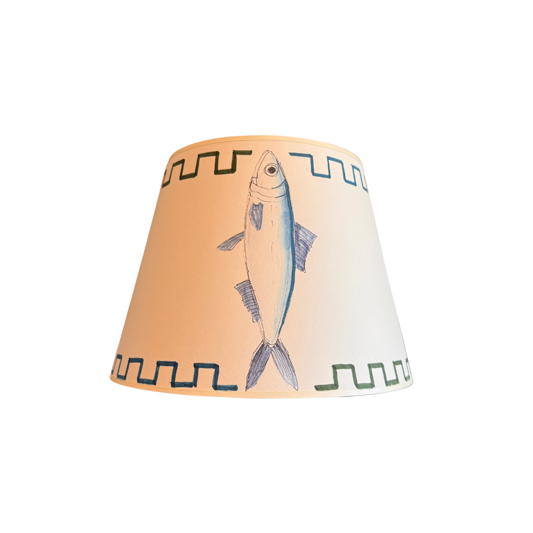 10" Fish and Greek Key in Blue & Green Lampshade by Lia Burke Libaire