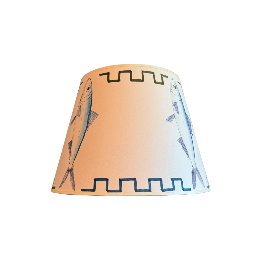 10" Fish and Greek Key in Blue & Green Lampshade by Lia Burke Libaire