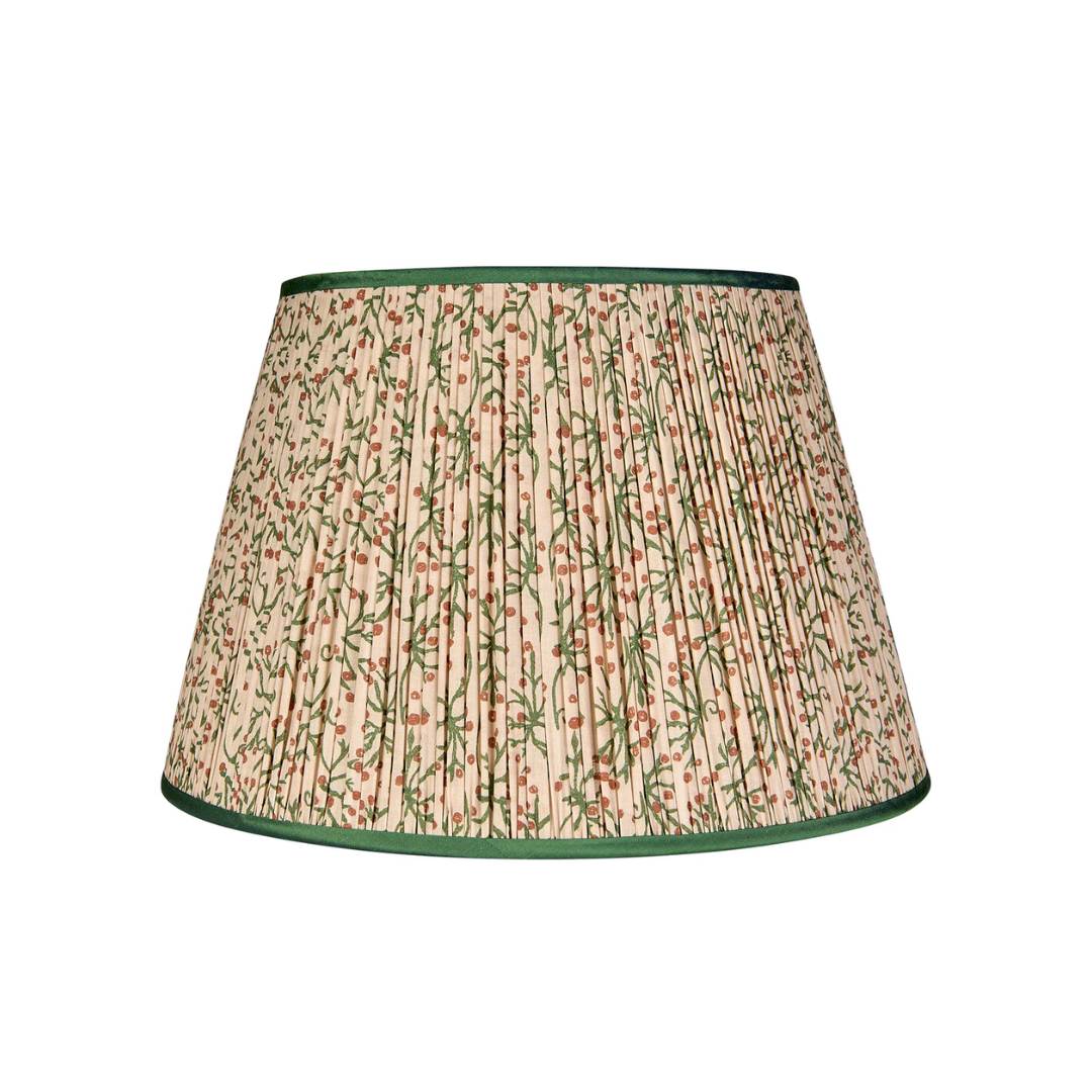 Green/Cinnamon Juniper Pleated Lampshade with Green Trim by Penny Morrison