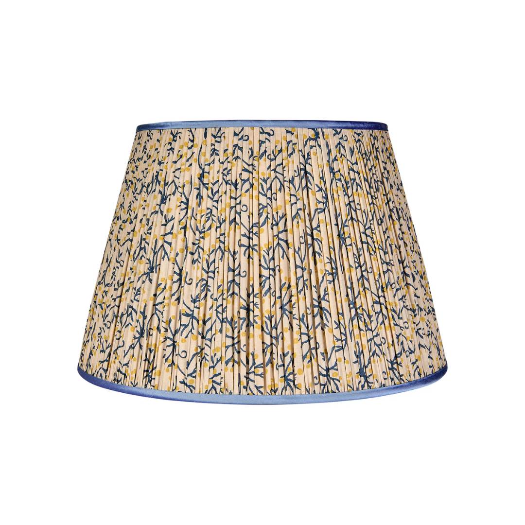 Blue/Yellow Juniper Pleated Lampshade with Blue Trim by Penny Morrison