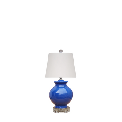 Mini Table Lamp in Blue with Crystal Base | Newport Lamp And Shade | Located in Newport, RI