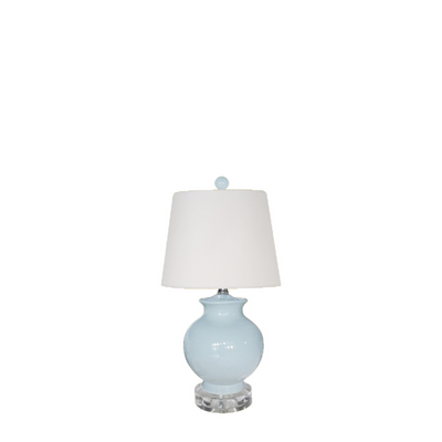 Mini Table Lamp in Light Blue with Crystal Base | Newport Lamp And Shade | Located in Newport, RI