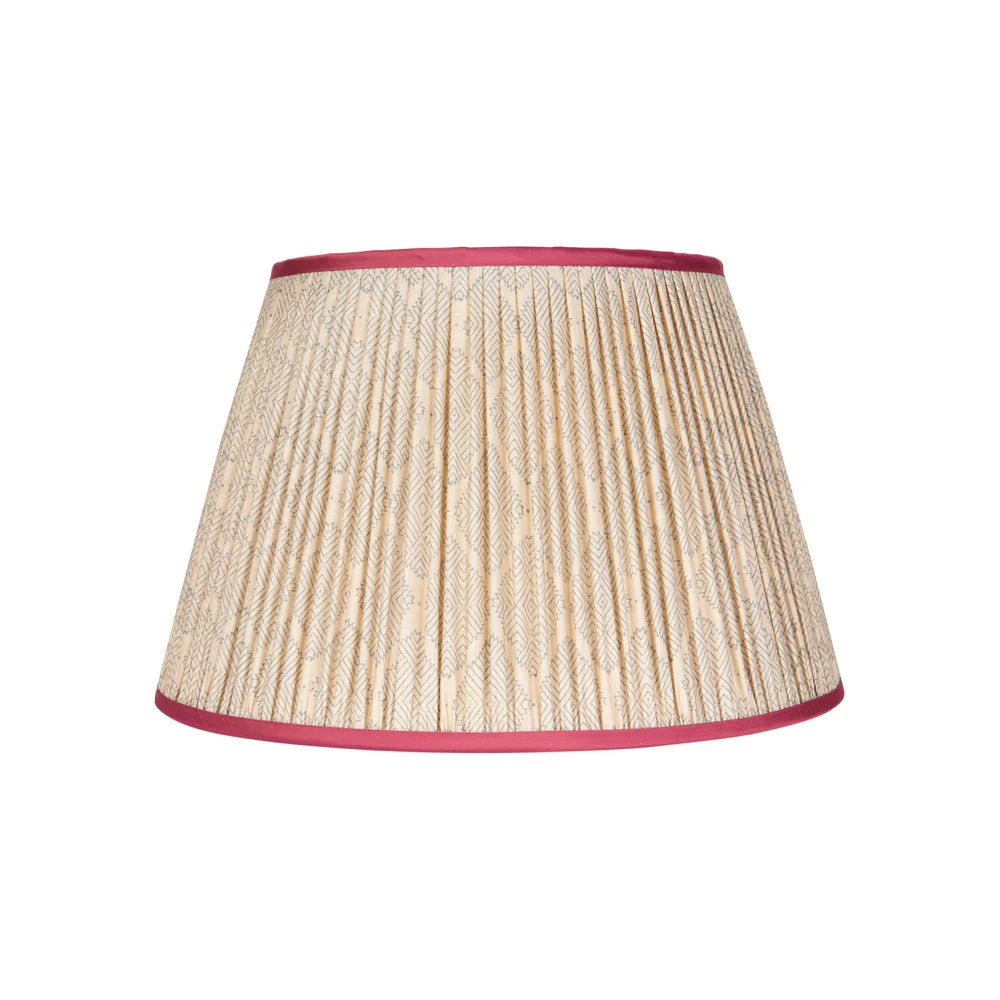 Blue Diamond Geometric Pleated Silk Lampshade with Pink Trim by Penny Morrison - Newport Lamp & Shade Company