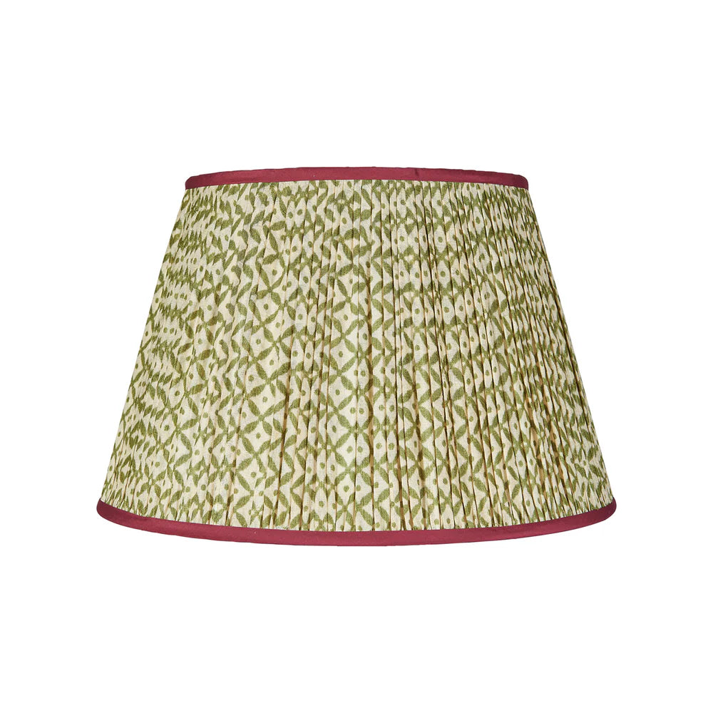 Green Trellis Pleated Silk Silk Lampshade with Burgundy Trim by Penny Morrison