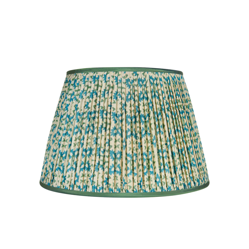 Green and Turquoise Chunky Flower Pleated Silk Lampshade with Green Trim by Penny Morrison