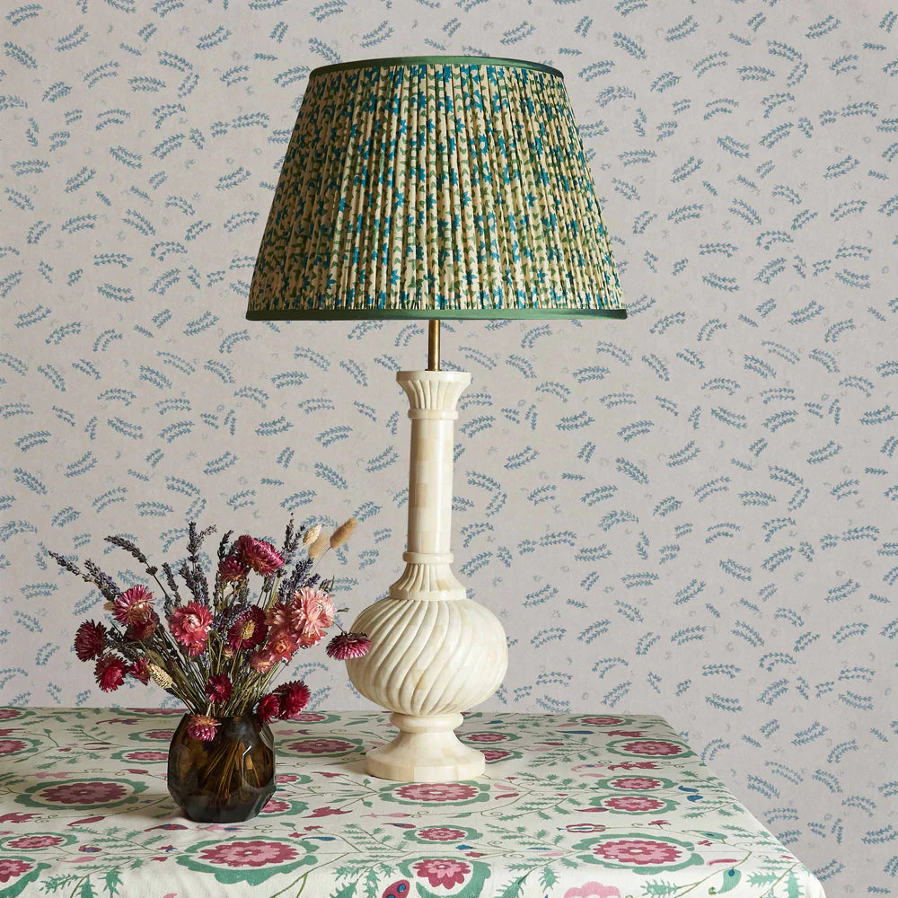 Green and Turquoise Chunky Flower Pleated Silk Lampshade with Green Trim by Penny Morrison